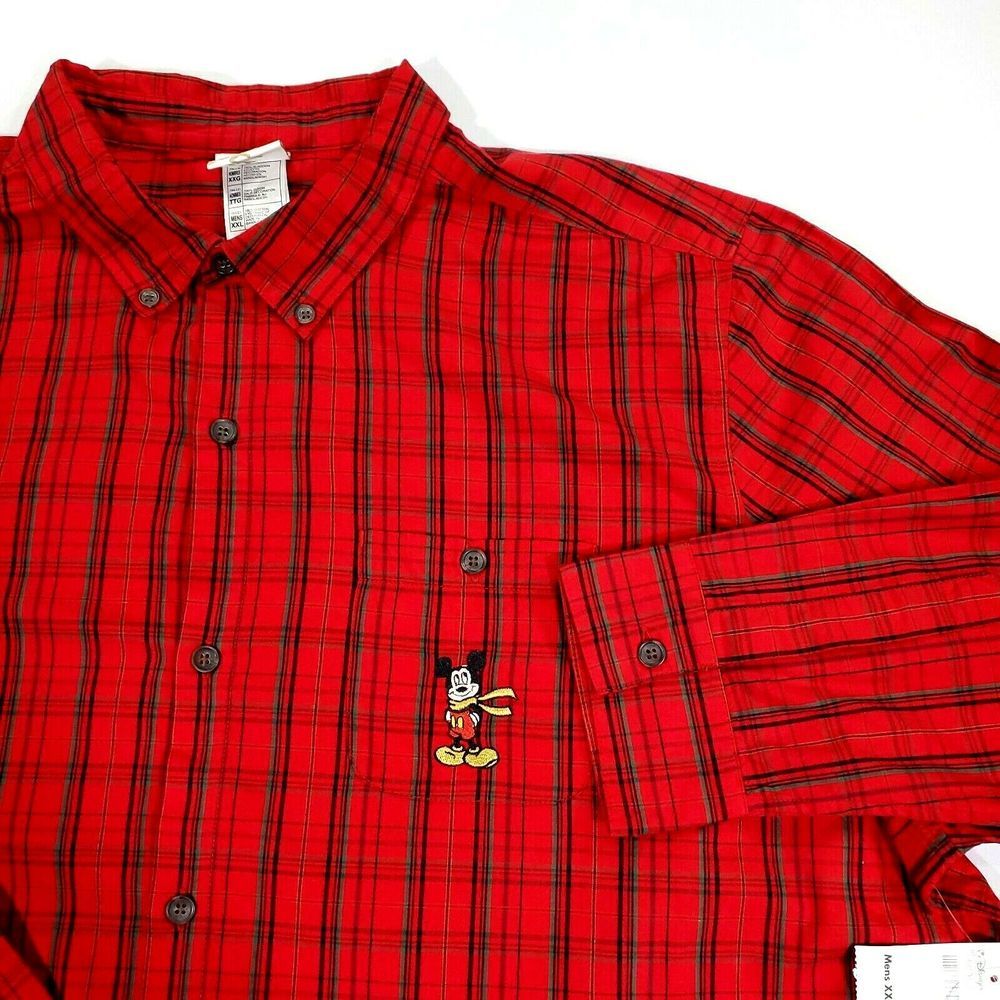 Disney Store XXL Red Plaid Shirt Mickey Mouse